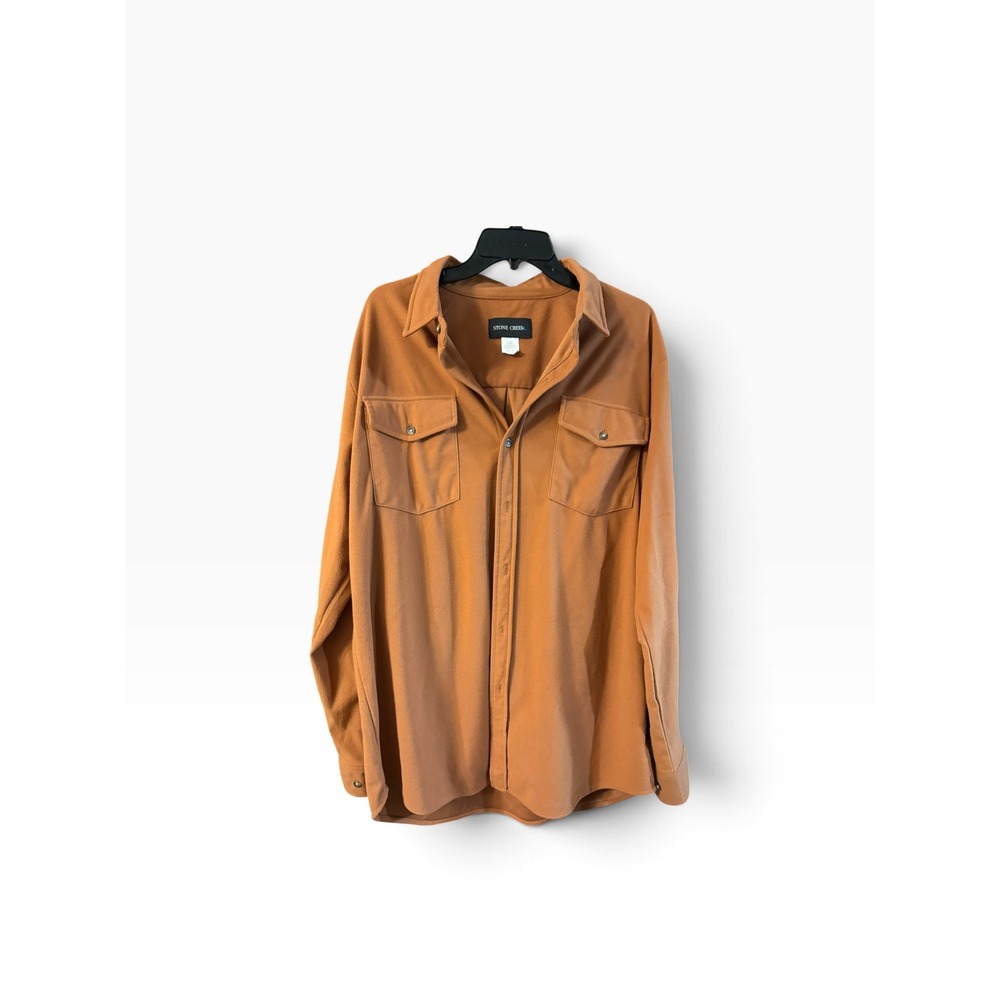 Stone Creek Mens Burnt Orange Faux Suede Long Sleeve Button Down Shirt Large 16H